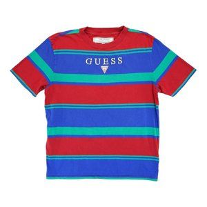 Vintage Guess Jeans Men’s Striped Red Blue Green T-Shirt‎ Embroidered Size Small